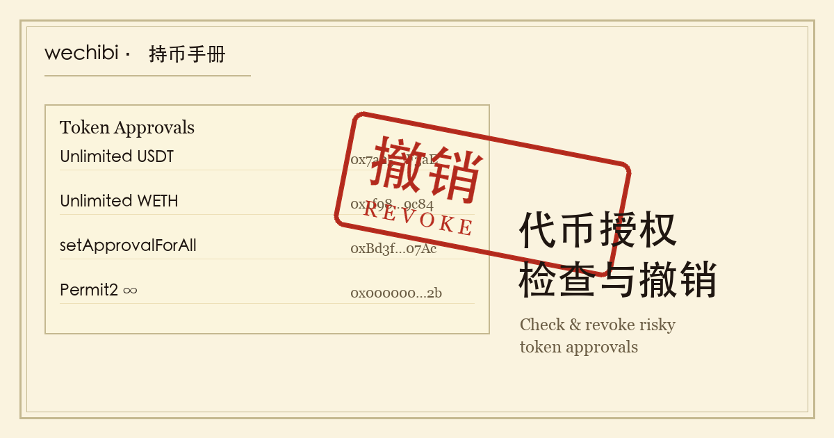 代币授权检查与撤销完全指南 · 看懂、找出、撤掉危险授权 · 持币手册